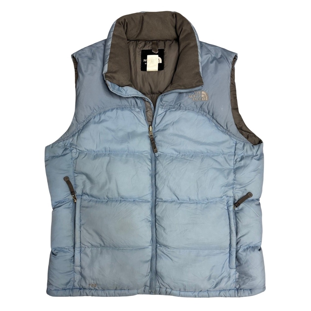 The North Face 700 Down Puffer Vest Womens XL Blue Grey Full Zip Jacket